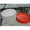 Image 1 : Round Red/White Plastic Serving Trays