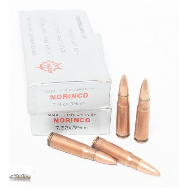 2 BOXES OF LED CORE 7.62 X 39, 40 TOTAL CARTRIDGES