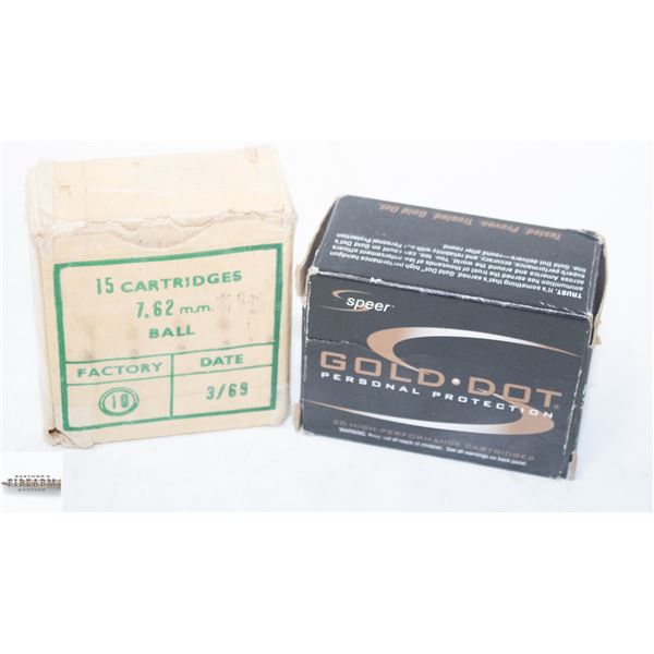 2 BOXES OF ASSORTED AMMO 7.62MM BALL & 9MM LUGAR