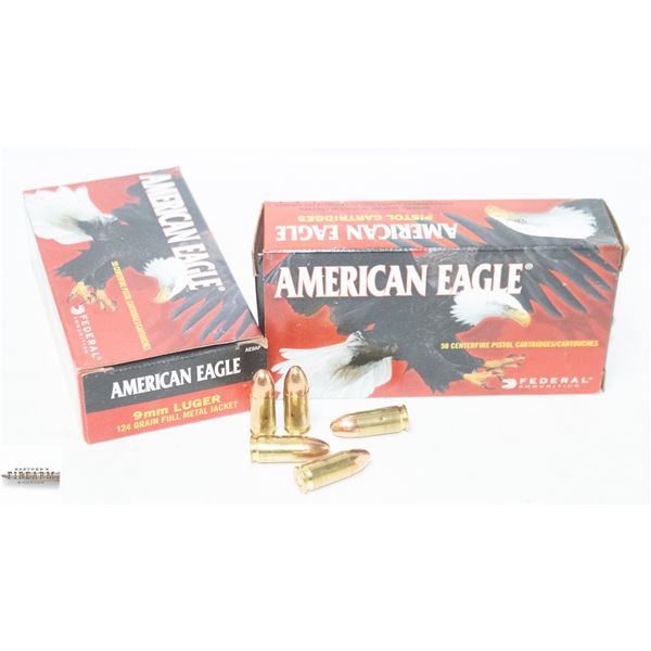 100 ROUNDS OF AMERICA EAGLE 9MM LUGAR 115GR