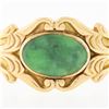 Image 7 : Vintage 14k Gold 6" Oval Cabochon Bezel Jade Wide Hinged Open Bangle Bracelet