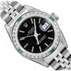 Image 1 : Rolex Ladies Quickset Stainless Steel Black Dial 18K Diamond And Emerald Bezel D