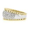 Image 6 : Estate 14K Two Tone Gold 1.0 ctw Round Pave Set Diamond Grooved Wide Band Ring