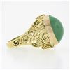 Image 5 : 14k Yellow Gold Large 16mm Round Cabochon Bezel Green Jade Spiral Open Work Ring