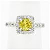 Image 3 : Platinum 1.74 ctw GIA Yellow Sapphire Solitaire w/ Diamond Accents Engagement Ri