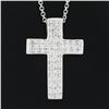 Image 3 : NEW 14k White Gold.60 ctw Round Pave Diamond Boxy Cross Slide Pendant & 18 Chain