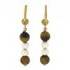 Image 3 : Vintage 10K Yellow Gold 7mm Round Bead Tiger's Eye & Pearls Drop Dangle Earrings