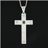 Image 3 : Unisex Vintage 18K Gold Emerald & Diamond Textured Cross Pendant & 24" Box Chain