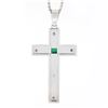Image 6 : Unisex Vintage 18K Gold Emerald & Diamond Textured Cross Pendant & 24" Box Chain