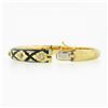 Image 5 : Vintage 14k Gold .18 ctw Diamond Black Enamel Engraved Hinged Open Bangle Bracel