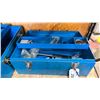 Image 3 : 3 SHELVES WITH ASSORTED ITEMS- 2 BLUE TOOLS BOXES CAULKING GUN PARTIAL TAP AND DIE SET