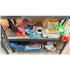 Image 4 : 3 SHELVES WITH ASSORTED ITEMS- 2 BLUE TOOLS BOXES CAULKING GUN PARTIAL TAP AND DIE SET