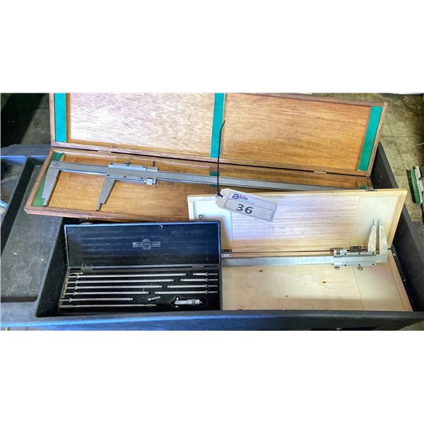 GROUP OF THREE MACHINIST TOOLS 2 PRECISION CALIPERS AND 1 SET OF MIRCO METER OUTSIDE BORING