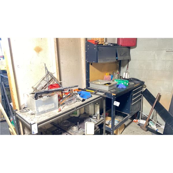 REMAINING CONTENTS OF ROOM- TOOL BOX SHELF VARIOUS TOOLS AND ASSORTED METAL FAB MATERIAL