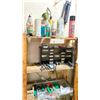 Image 2 : 1 WOODEN SHELF WITH ASSORTED SHOP ITEMS AND MISC TOOLS