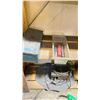 Image 6 : 1 WOODEN SHELF WITH ASSORTED SHOP ITEMS AND MISC TOOLS