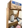 Image 2 : 1 WOODEN SHELF WITH ASSORTED SHOP ITEMS AND MISC TOOLS