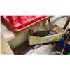 Image 4 : 1 WOODEN SHELF WITH ASSORTED SHOP ITEMS AND MISC TOOLS