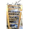 Image 2 : WOOD SHELVING UNIT FULL OF VARIOUS JAWS AND CLAMPS FOR LATHE