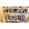 Image 5 : WOOD SHELVING UNIT FULL OF VARIOUS JAWS AND CLAMPS FOR LATHE