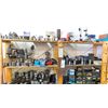 Image 2 : DOUBLE WOODEN SHELF UNIT FILLED WITH ASSORTED MACHINIST TOOLING PARTS AND ACCESSORIES FOR