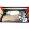 Image 3 : CRAFTSMEN TWO PIECE ROLLING TOOL BOX WITH CONTENTS AND ASSORTED TOOLS HANGING ON STAIRS