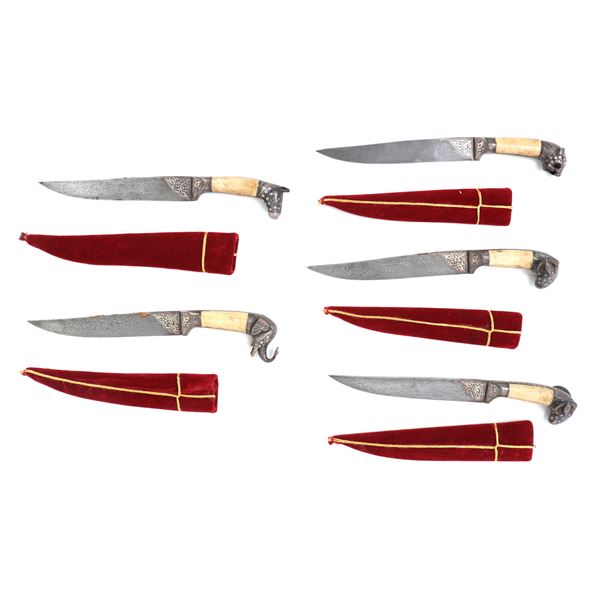 5 Damascus Knives & Sheath