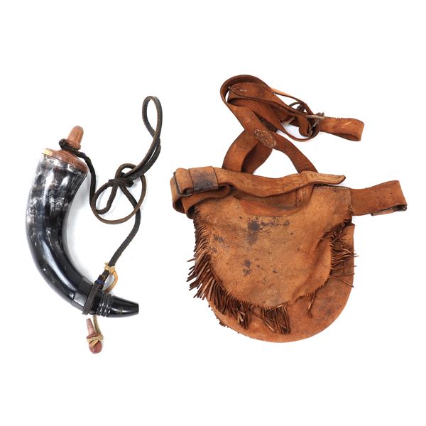 Fine Leather Pouch with Black & White Powder Horn