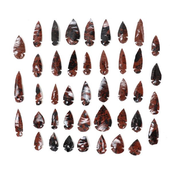 42 Red Jasper & Obsidian Arrowheads