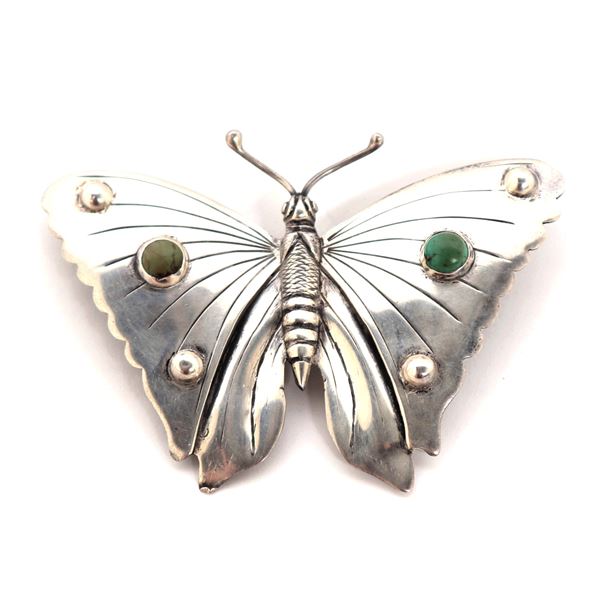 Lovely Navajo Sterling Silver & Turquoise Butterfly Pin