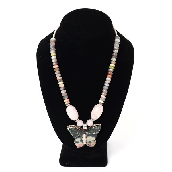 Stunning Rhodonite & Multi-Gem Butterfly Necklace