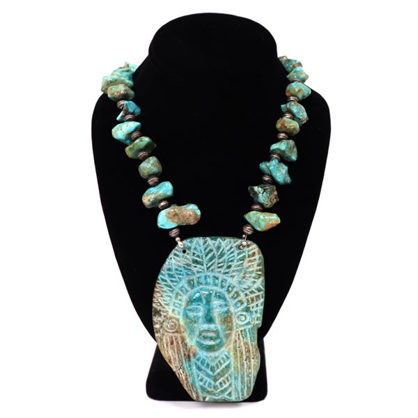 Large Turquoise Native American Necklace with Sterling Silver