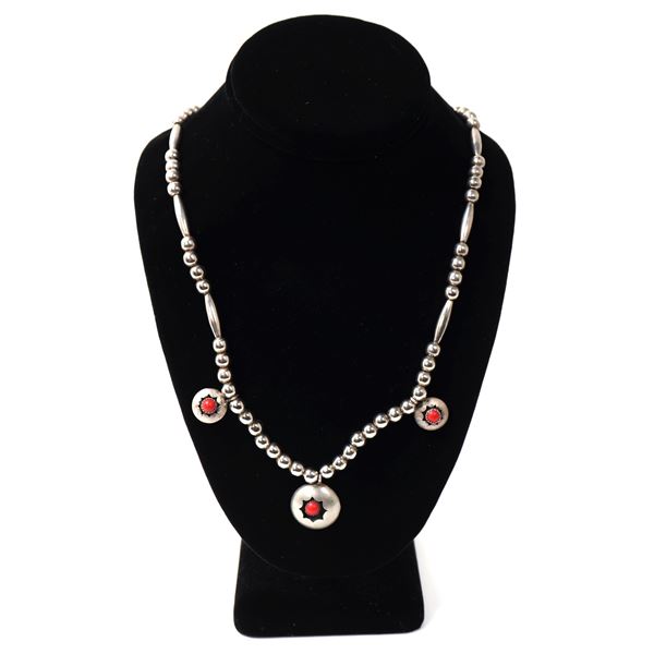 Sterling Silver & Coral Native American Necklace