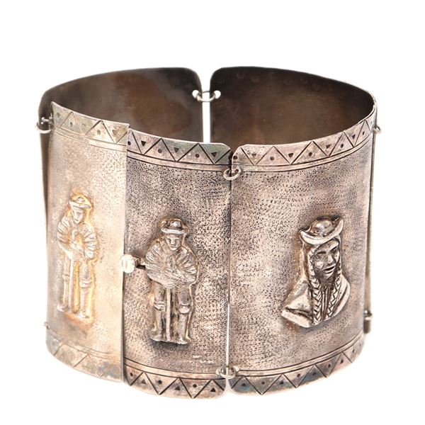 Antique Sterling Silver Storyteller Panel Bracelet