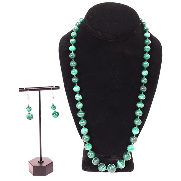 Vintage Malachite Necklace and Earrings
