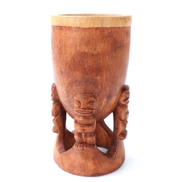 Rare Hand Carved Tahitian Tiki Bowl