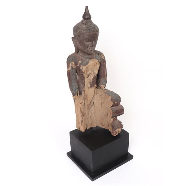 Burmese Wood Carved Seated Buddha, 19th Century