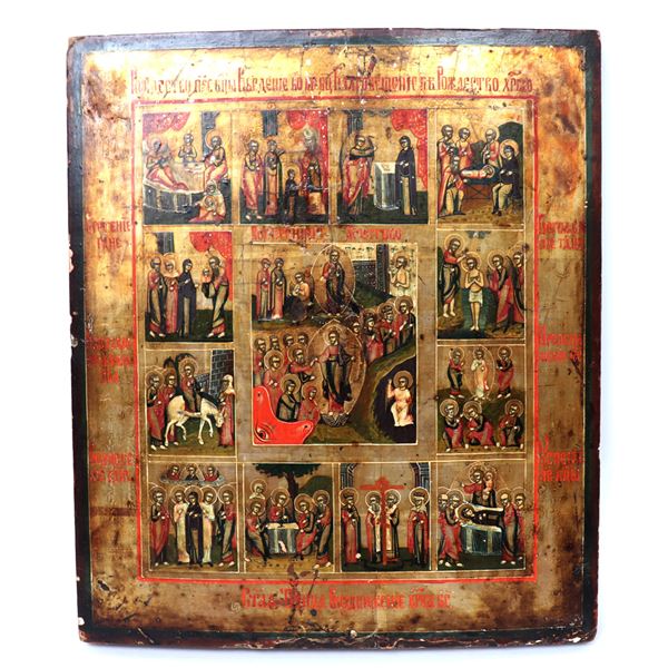Resurrection & 12 Feasts, Russian Icon 19th c.