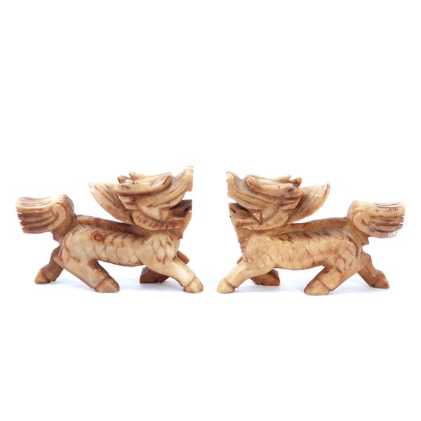 Fine Pair of Chinese Hardstone Dragons