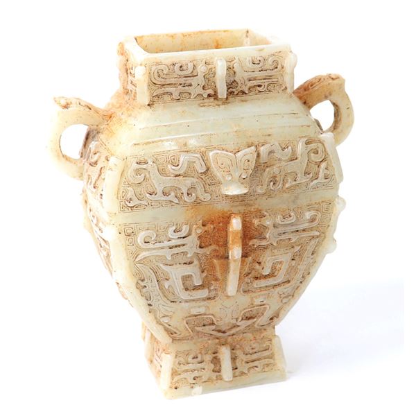 Hefty Chinese White Hardstone Vase, Archaistic Style