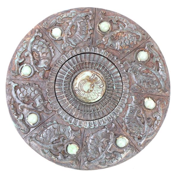 Chinese Reticulated Hardstone Koi Plaque