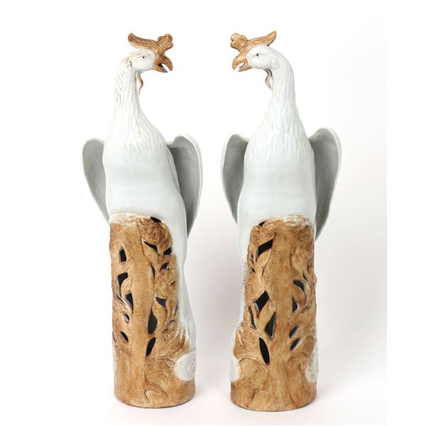 Fine Pair of Chinese Phoenix Porcelain Statues