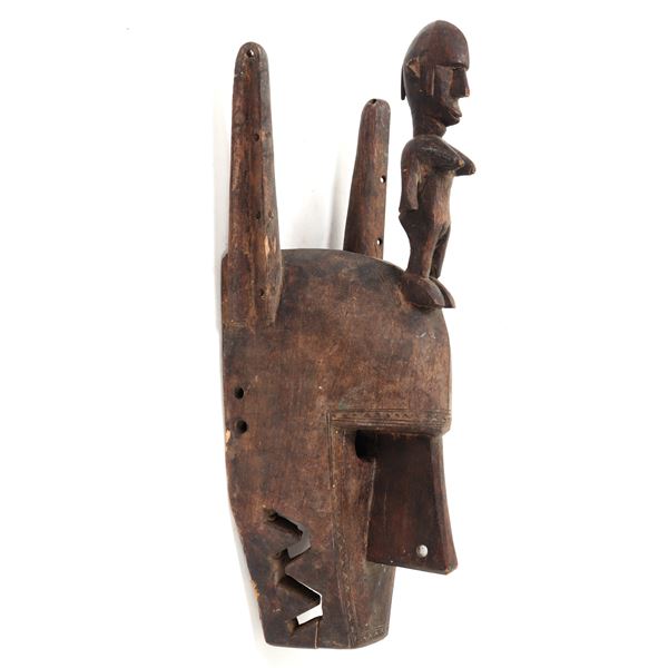 African Bamana Wooden Mask w/ Standing Female