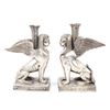 Image 1 : Pair of Silvered Sphynx Candlesticks