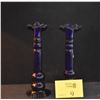 Image 1 : PAIR COBALT BLUE HAND BLOWN CANDLESTICK HOLDERS (11") (PAIR) (DOES NOT INCLUDE TRAY)
