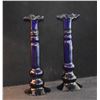 Image 2 : PAIR COBALT BLUE HAND BLOWN CANDLESTICK HOLDERS (11") (PAIR) (DOES NOT INCLUDE TRAY)