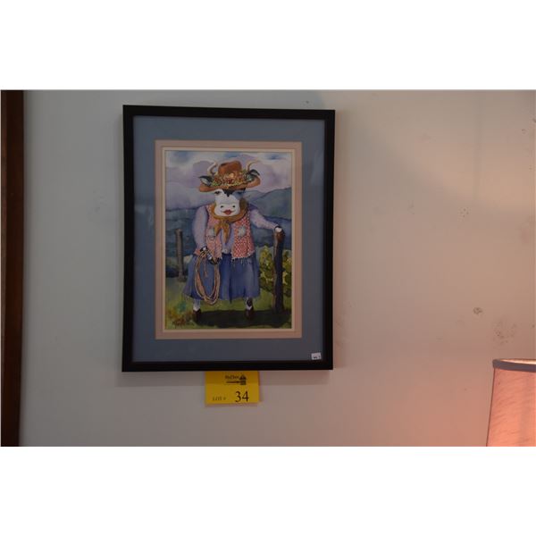 FRAMED ORIGINAL WATERCOLOR, "COWGIRL"; SIGNED PEGGY CHUN (16 3/4" X 20 3/4")