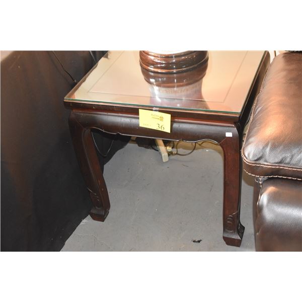 PAIR CHINESE ROSEWOOD END TABLES W/GLASS (PAIR)