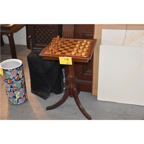 FREE STANDING GAME BOARD W/CHESS & CHECKER PIECES