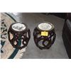 Image 2 : PAIR CHINESE WOOD GARDEN STOOLS W/PORCELAIN TOPS (PAIR)